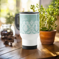 Ice Blue Vintage Damask Pattern with Grungy Finish