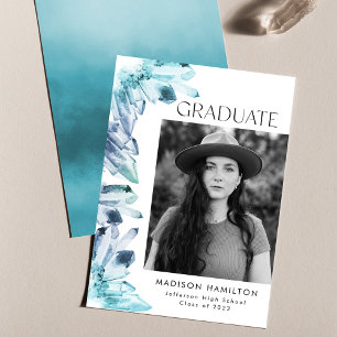 Ice Blue Watercolor Crystals Photo Graduation Announcement