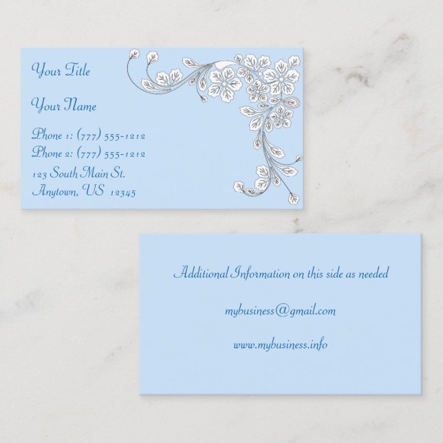 Ice Blue Western Style Floral Corner Business Card (Front/Back)
