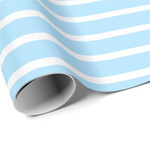 Ice Blue White Horizontal Striped Wrapping Paper