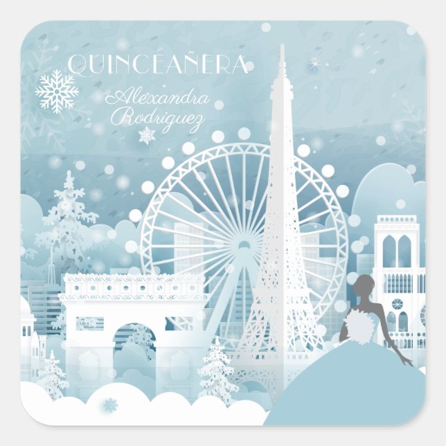 Ice Blue Winter in Paris Square Sticker (Front)