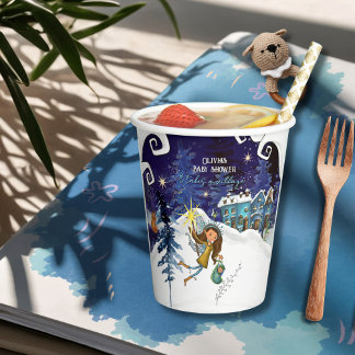 Ice Blue Winter Village Baby Shower | Flying Fairy Paper Cups
