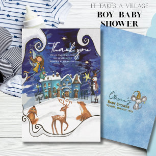Ice Blue Winter Village Thank You Card Fairy