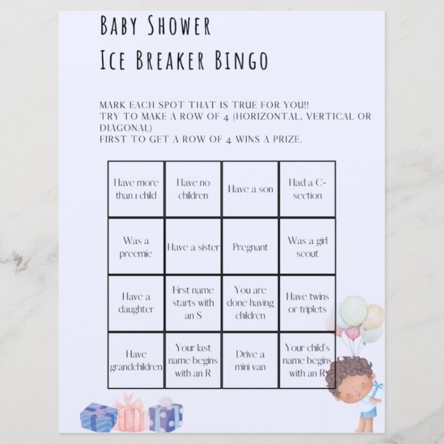 Ice Breaker Baby Shower Game (Front)