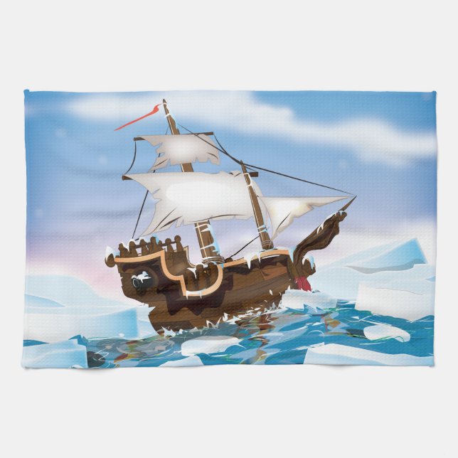 Ice Breaker Ship Kitchen Towel (Horizontal)