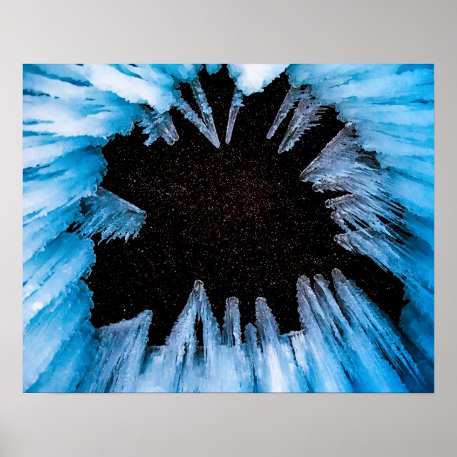 Ice Cave // Starry Beautiful Blue Crystal Icicle Poster (Front)