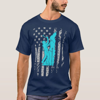 Ice Climbing American Flag Patriotic Winter Sports T-Shirt