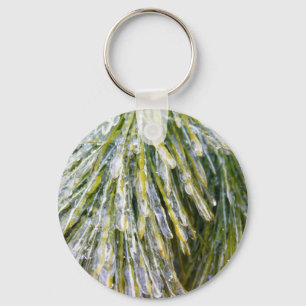 Ice Coated Pine Needles Winter Botanical Keychain