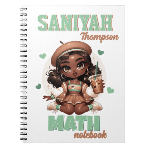 Ice Coffee Cutie Brown & Green Girl  Notebook