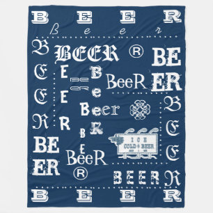 Ice Cold Beer Sign- White and Blue Fleece Blanket