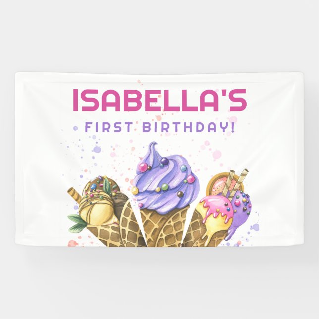 Ice Cream 1st Birthday Party Banner (Horizontal)