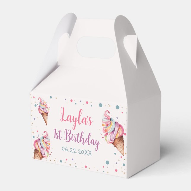 Ice Cream 1st Birthday Party Favor Box (Front Side)