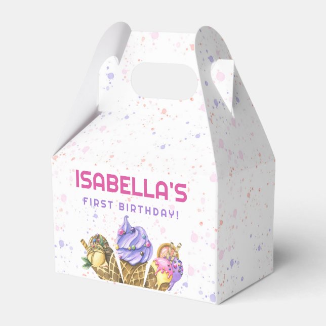 Ice Cream 1st Birthday Party Favor Box (Front Side)