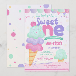 Ice Cream 1st Birthday Party Invitation