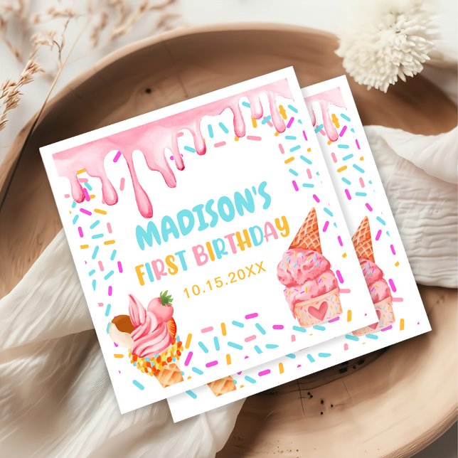 Ice Cream 1st Birthday Party Napkin (Creator Uploaded)