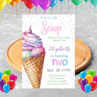 Ice Cream 2nd Birthday Party Invitation