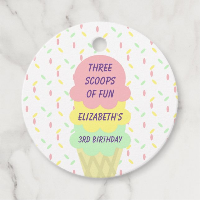 Ice Cream 3rd Birthday Favour Tags (Front)