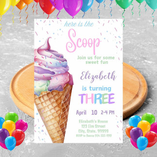 Ice Cream 3rd Birthday Party Invitation