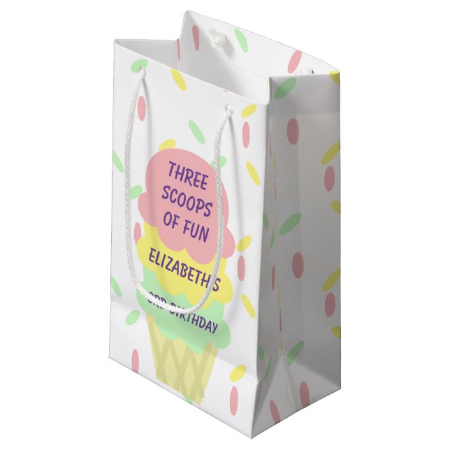 Ice Cream 3rd Birthday Small Gift Bag (Front Angled)