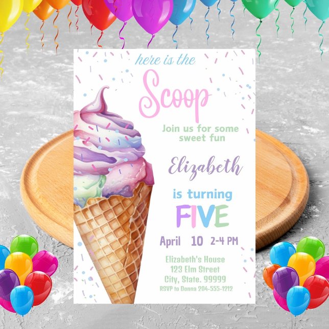 Ice Cream 5th Birthday Party Invitation (Creator Uploaded)