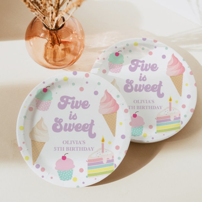 Ice Cream and Cake Five is Sweet 5th Birthday Paper Plate (Creator Uploaded)