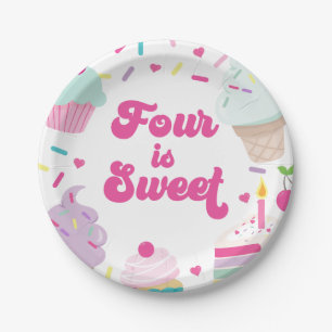 Ice Cream and Cake Four is Sweet 4th Birthday Paper Plate