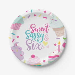 Ice Cream and Cake Sweet Sassy Six 6th Birthday Paper Plate