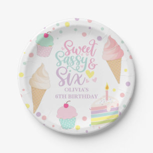 Ice Cream and Cake Sweet Sassy Six 6th Birthday Paper Plate