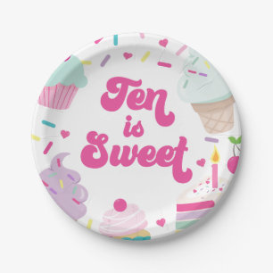 Ice Cream and Cake Ten is Sweet 10th Birthday Paper Plate