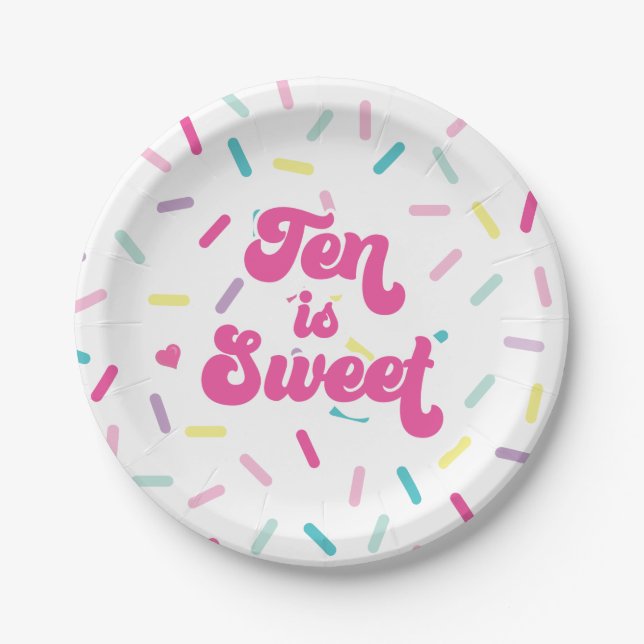 Ice Cream and Cake Ten is Sweet 10th Birthday Paper Plate (Front)
