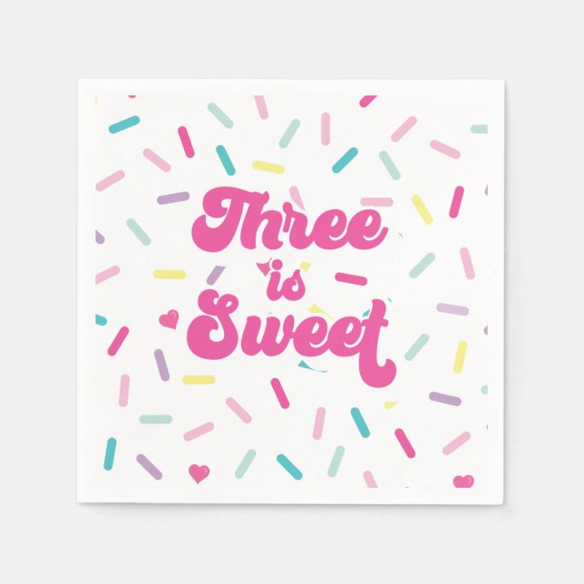 Ice Cream and Cake Three is Sweet 3rd Birthday Napkin (Front)