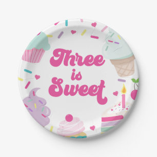 Ice Cream and Cake Three is Sweet 3rd Birthday Paper Plate