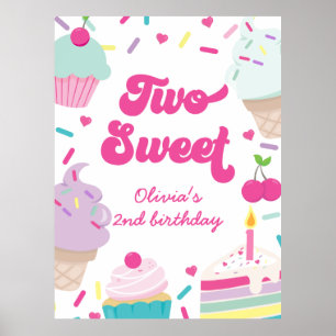 Ice Cream and Cake Two Sweet 2ndBirthday Poster