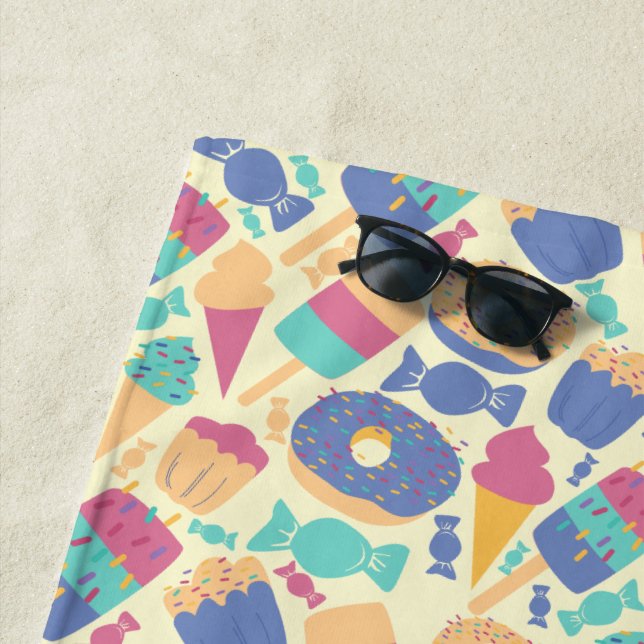 ice Cream and Candy Summer Pattern Monogram Beach Towel (In Situ)