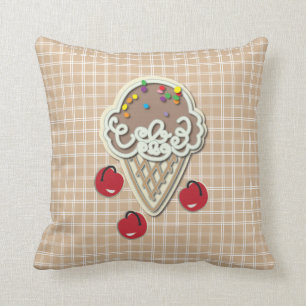 Ice Cream and Cherries Throw Pillow