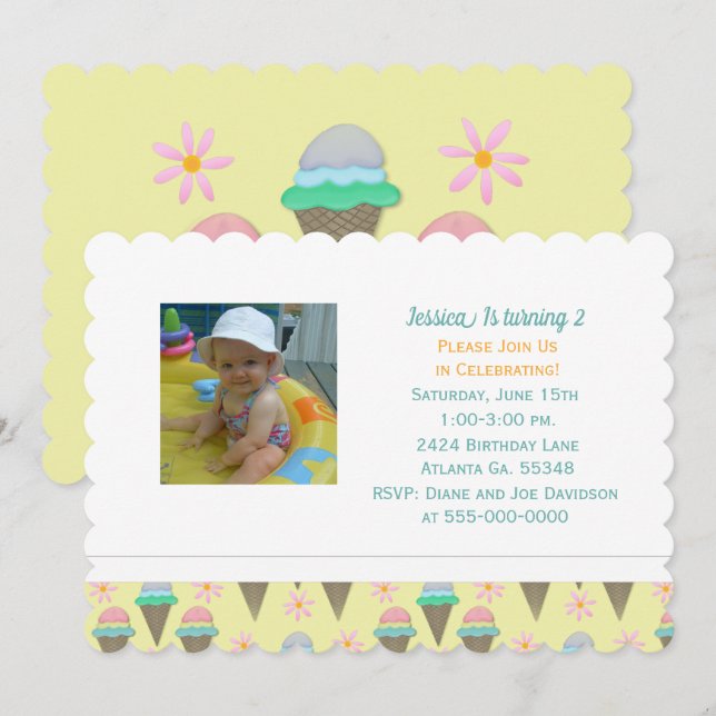 Ice Cream And Daisy Invitation (Front/Back)