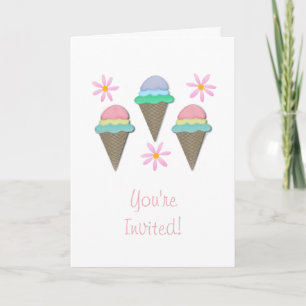 Ice Cream And Daisy Party Invitation