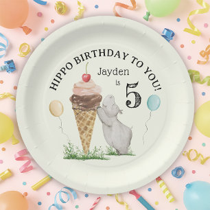 Ice Cream and Hippo Birthday Party  Paper Plate