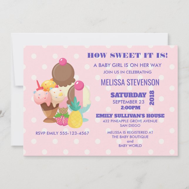 Ice Cream and Polka Dots Baby Girl Shower Invitation (Front)
