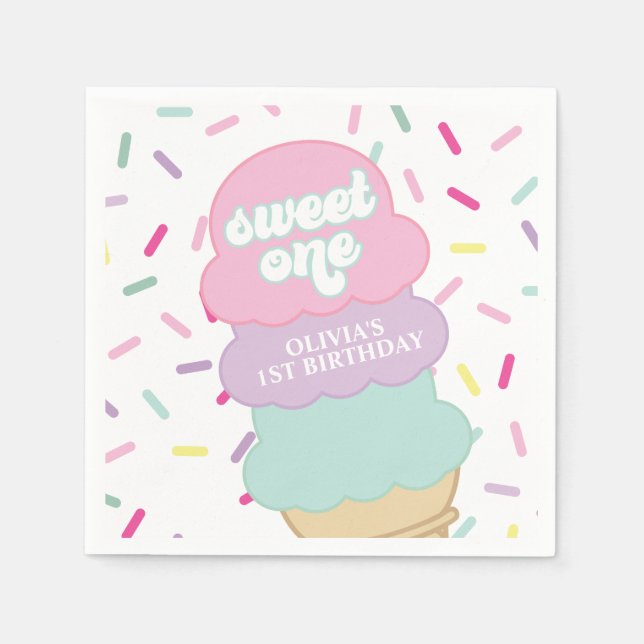 Ice Cream and Sprinkles Sweet One 1st Birthday Pap Napkin (Front)