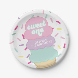 Ice Cream and Sprinkles Sweet One 1st Birthday Pap Paper Plate