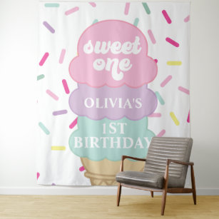 Ice Cream and Sprinkles Sweet One 1st Birthday Tapestry