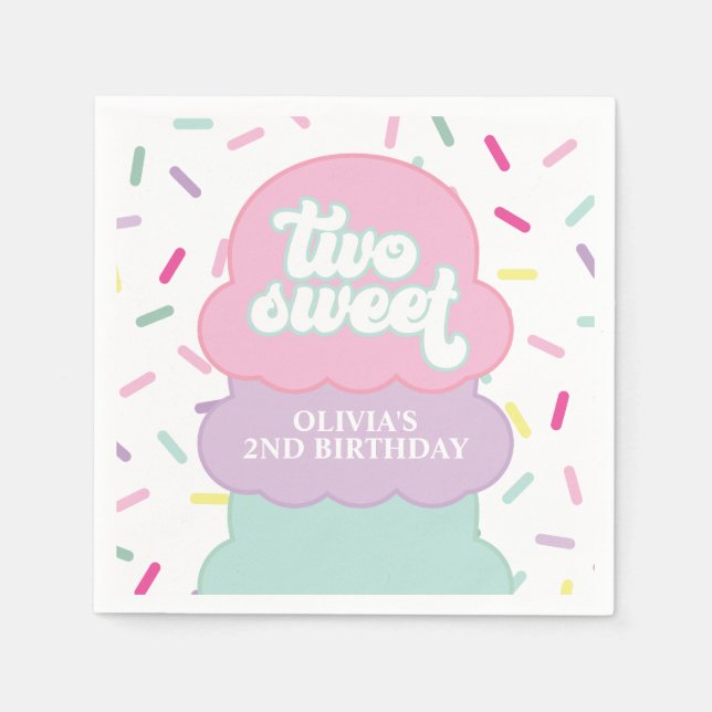 Ice Cream and Sprinkles Two Sweet 2nd Birthday Nap Napkin (Front)