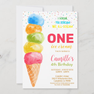  Ice Cream  any age Girl Birthday Party Invitation