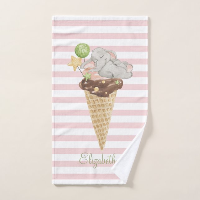  Ice cream Baby Elephant Pink Stripes   Bath Towel Set (Hand Towel)