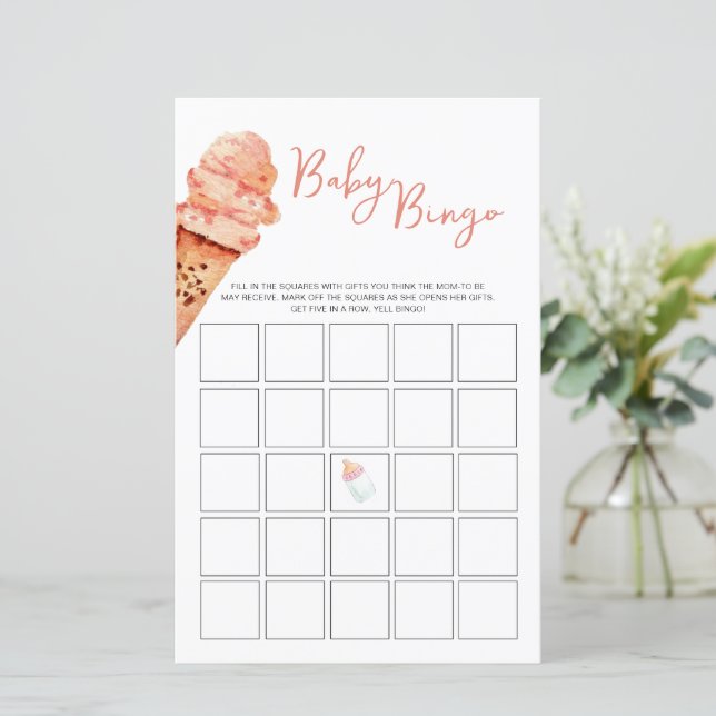 Ice Cream Baby Shower Bingo game (Standing Front)