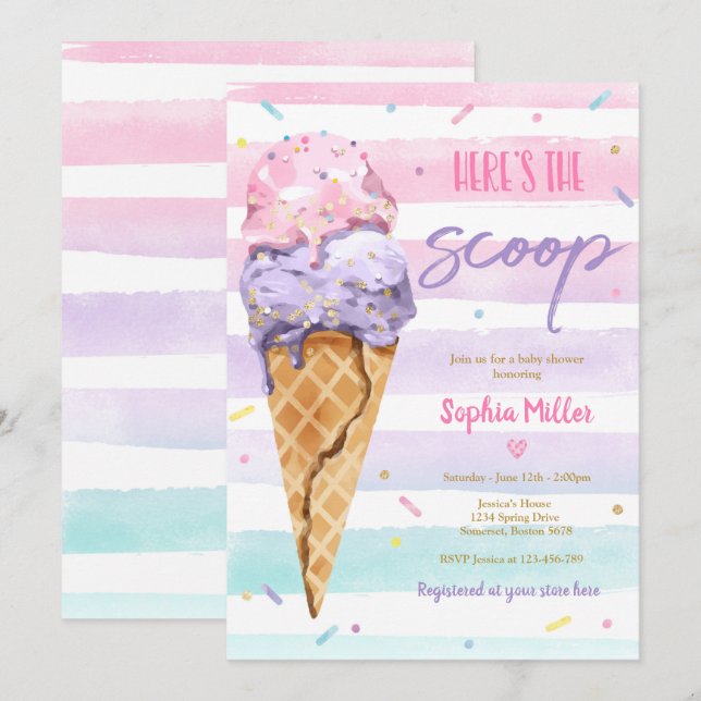 Ice Cream Baby Shower Here's The Scoop Baby Shower Invitation (Front/Back)