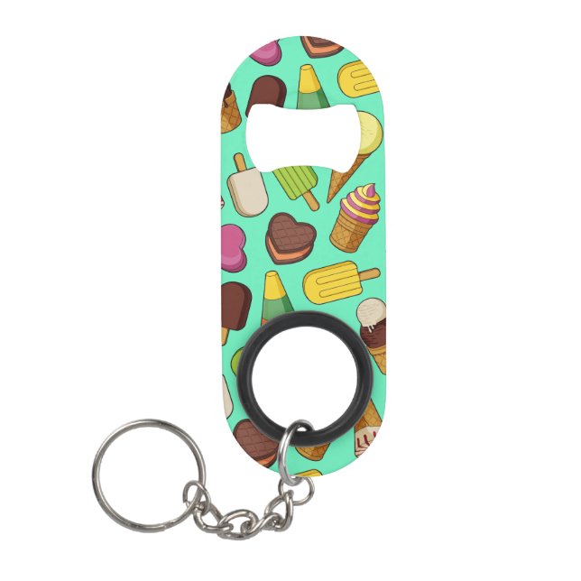 Ice Cream Background Keychain Bottle Opener (Front)