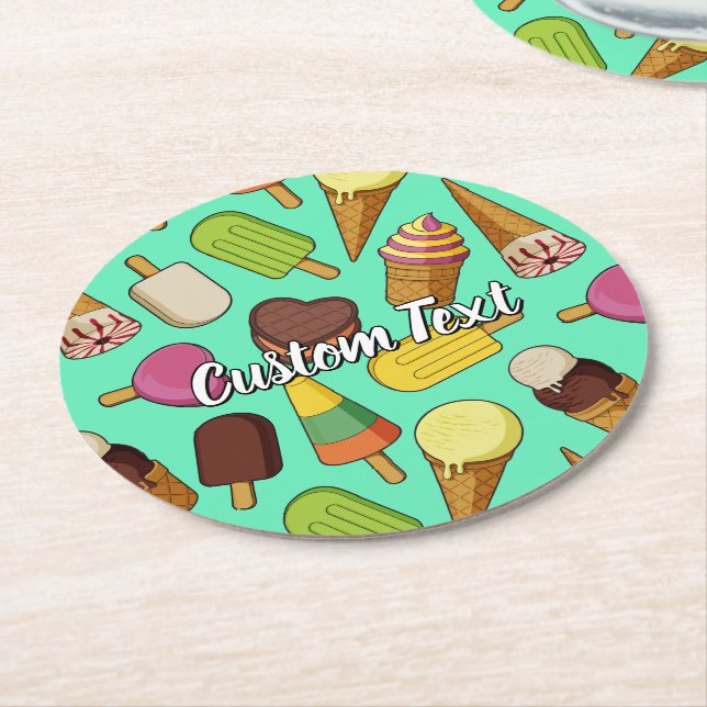 Ice Cream Background Round Paper Coaster (Angled)