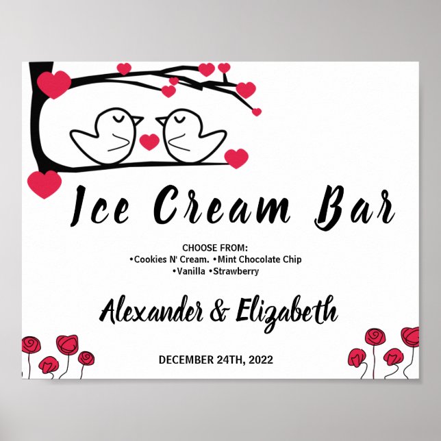 Ice Cream Bar Bridal Shower Wedding Love Bird Sign (Front)